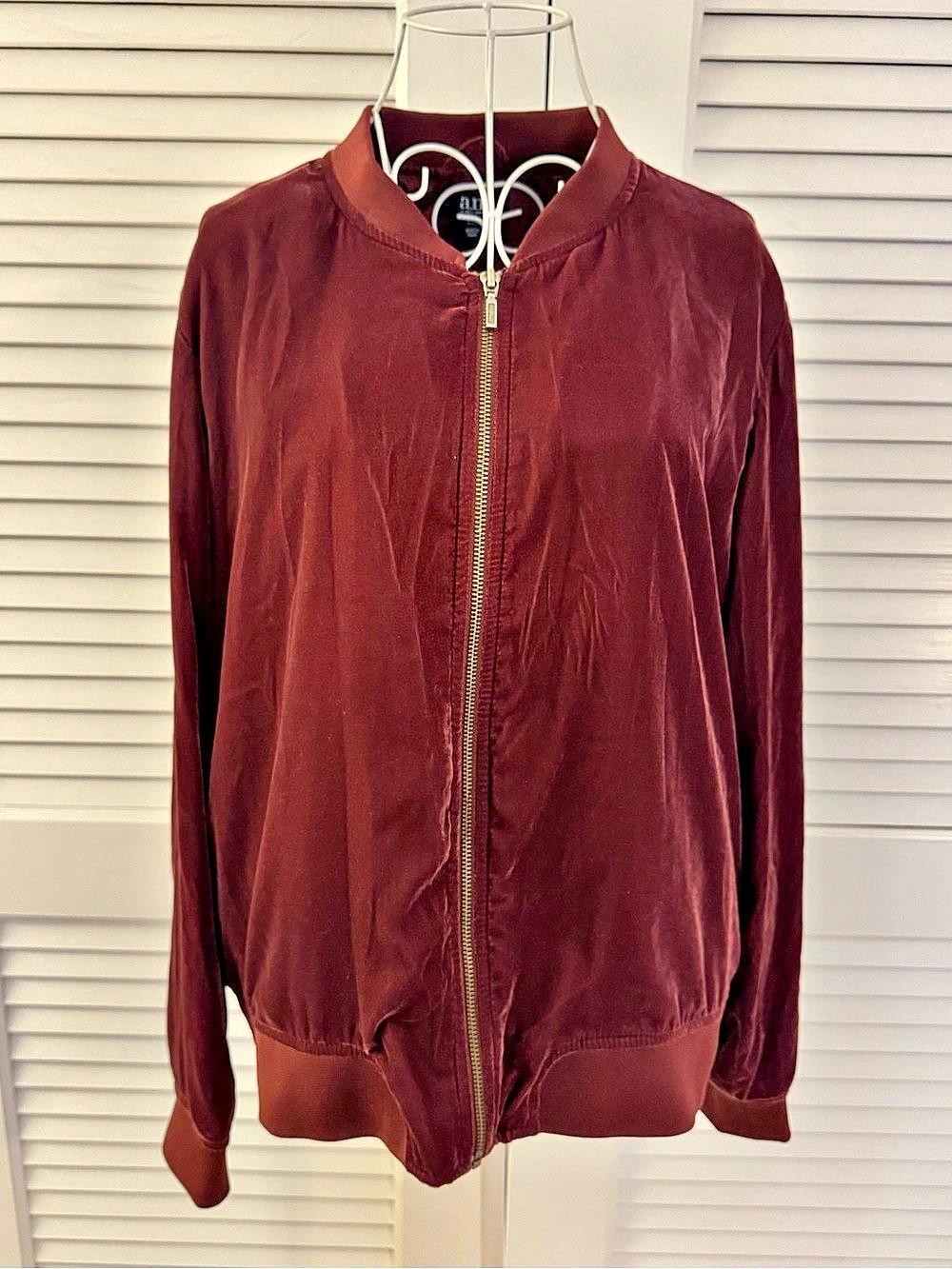 ana Satin Bomber Jacket in Brown Size XXL Like New
